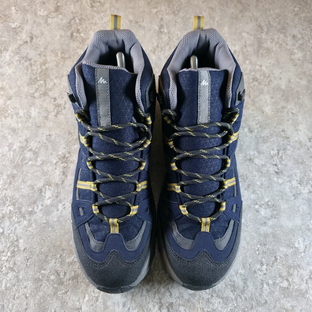 Quechua Mens Hiking Outdoors Trail Boots Size 9 Waterproof Blue Yellow New